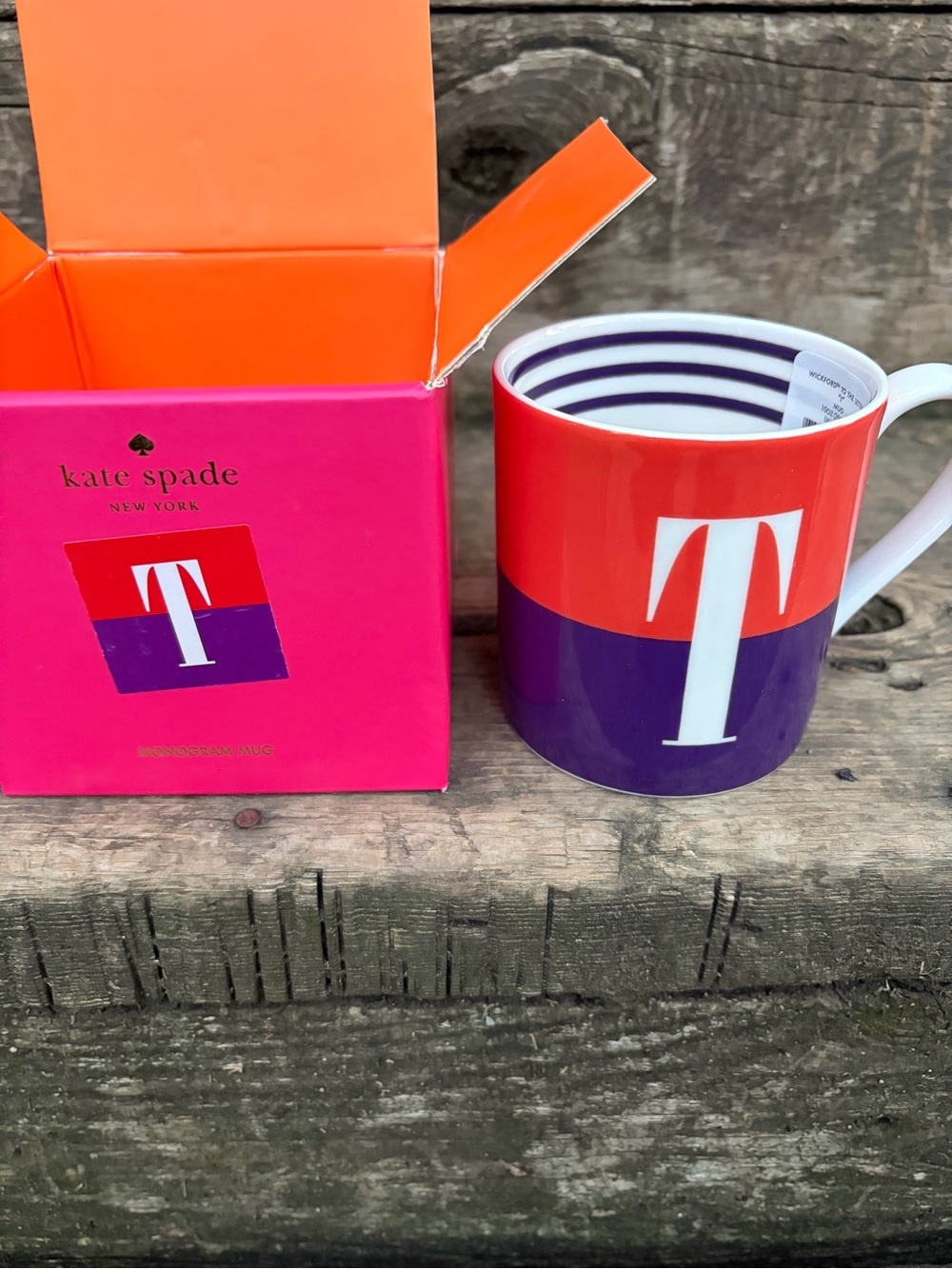 Kate Spade x Lenox Monogram 'T' Ceramic Mug - Red & Purple